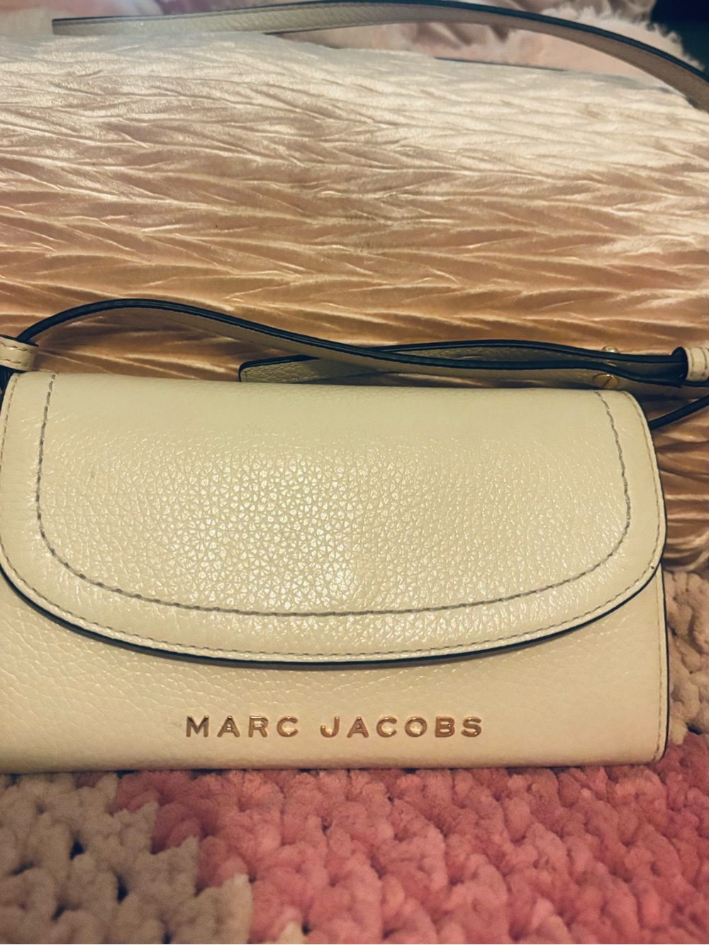 Marc Jacobs Cream Pebbled Leather Crossbody with Gold Logo